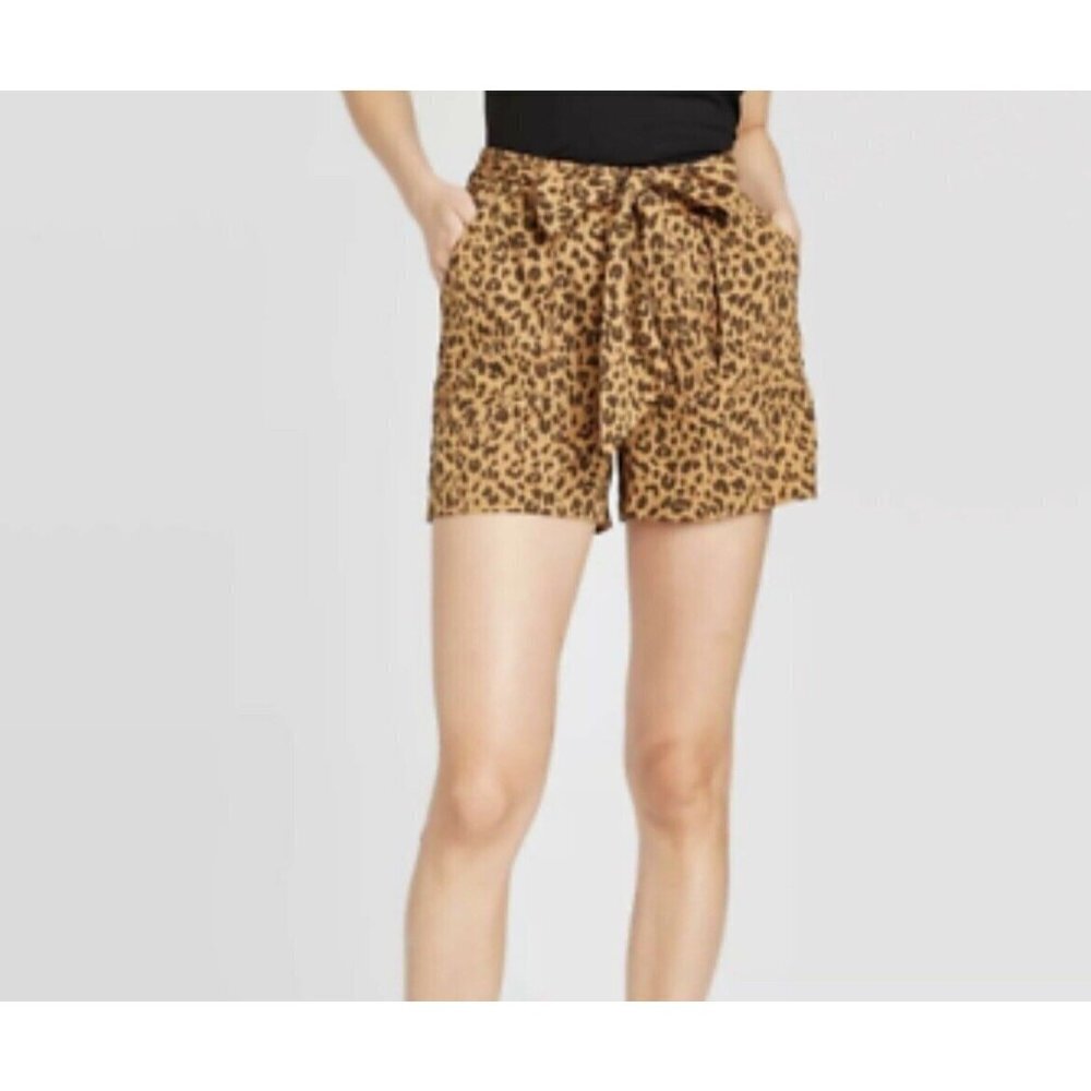 A New day Womens Leopard Print Tie Waist Shorts Color Brown Animal Print (C4)